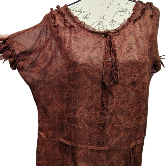 Peruvian Connection Womens Silk Blouse XL Sheer Artisan Crafted Animal Print XL - Picture 3 of 10